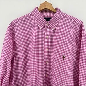 Ralph Lauren Button Down Shirt Men's 1XB Big Pink White Check Flesh Pony L/S